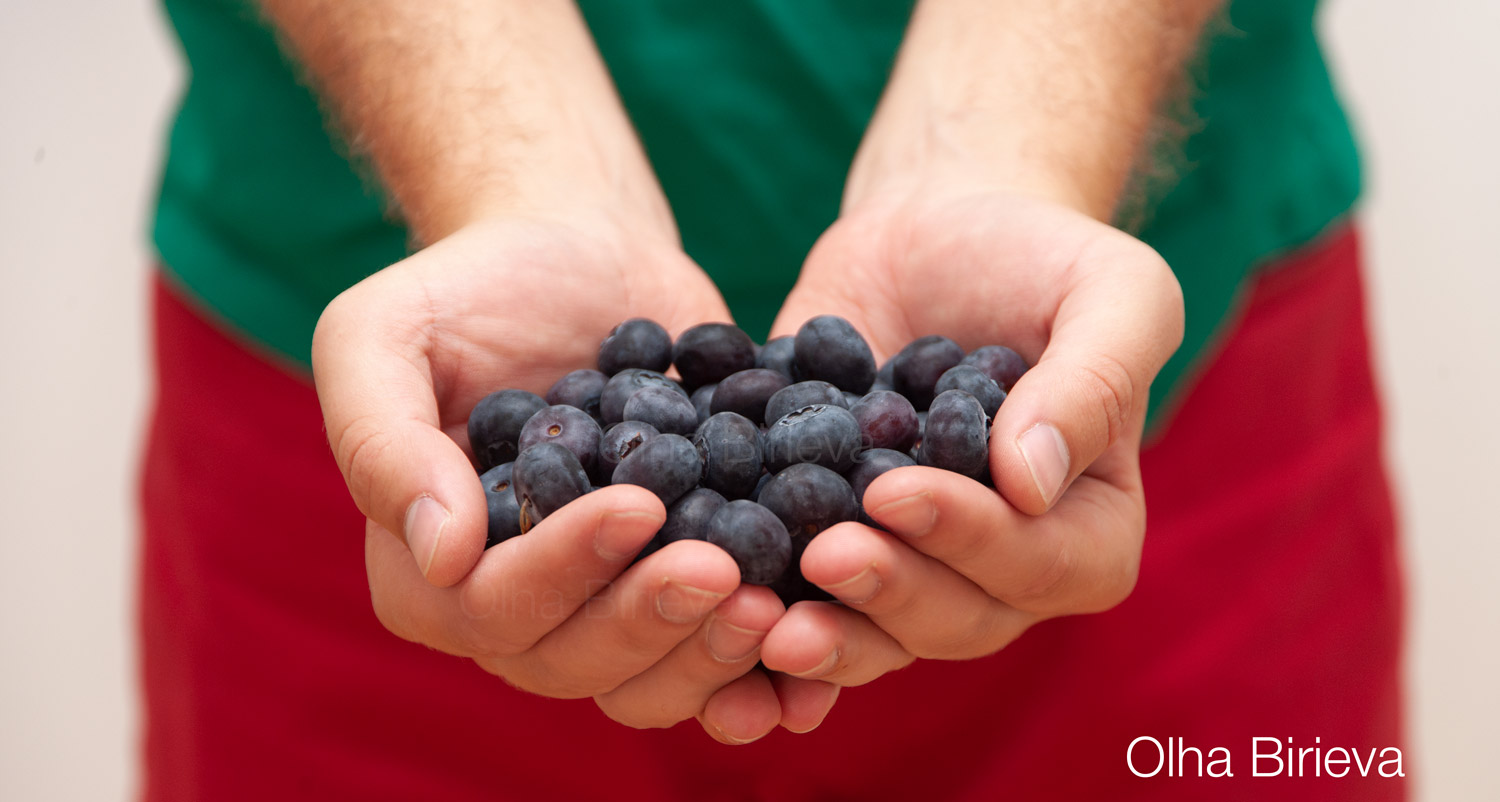 Blueberries in male hands